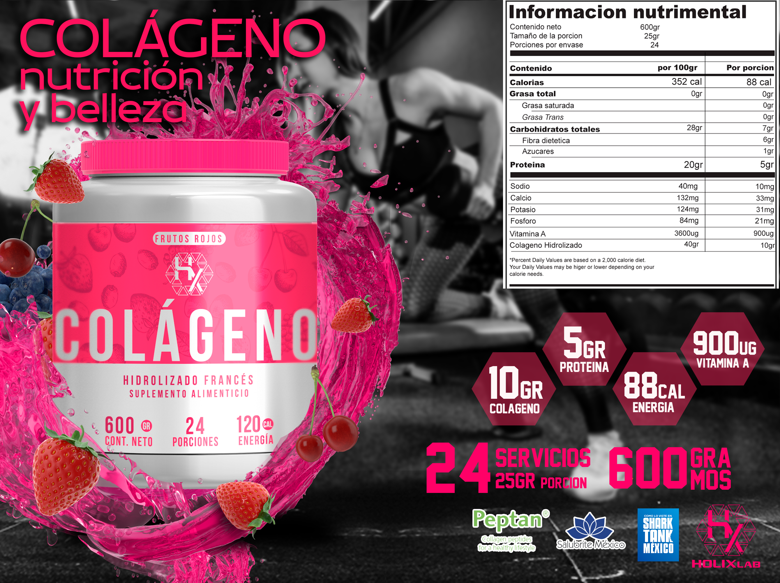 Colageno hidrolizado frances 500gr - sabor frutos rojos