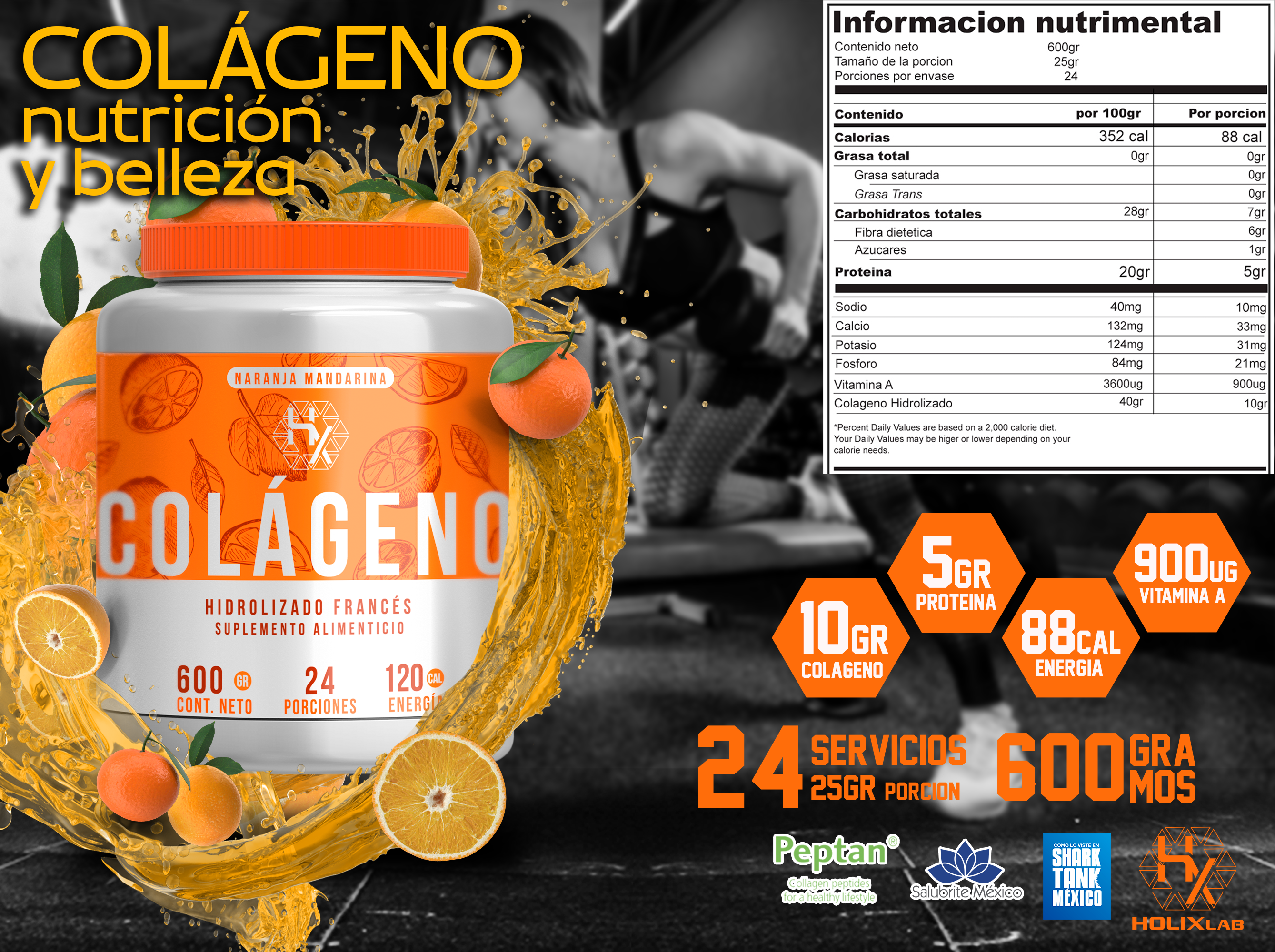 Colageno hidrolizado frances 500gr - sabor naranja mandarina