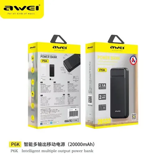 Awei 20000mAh P6K Mini Portable Dual USB Power Bank