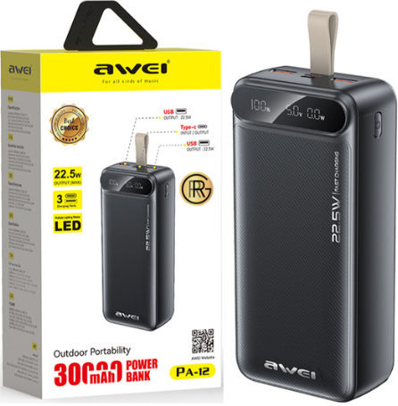 Awei PA-12 30000mAh Fast Charging Power Bank