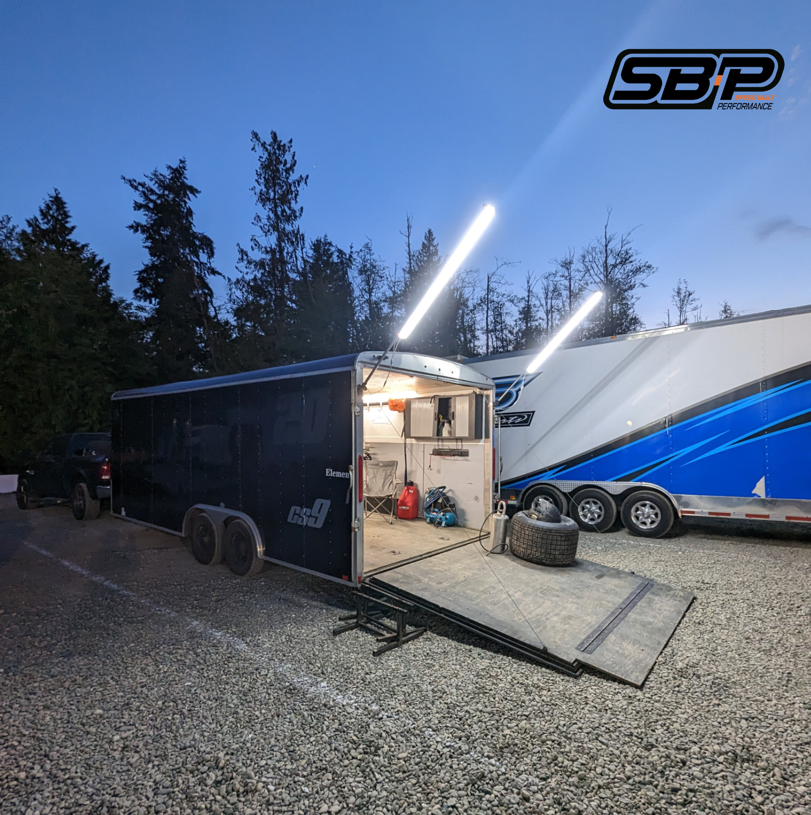 Race Trailer Pit Lights – Dual 6ft Foot Pole with 20,000 Lumens