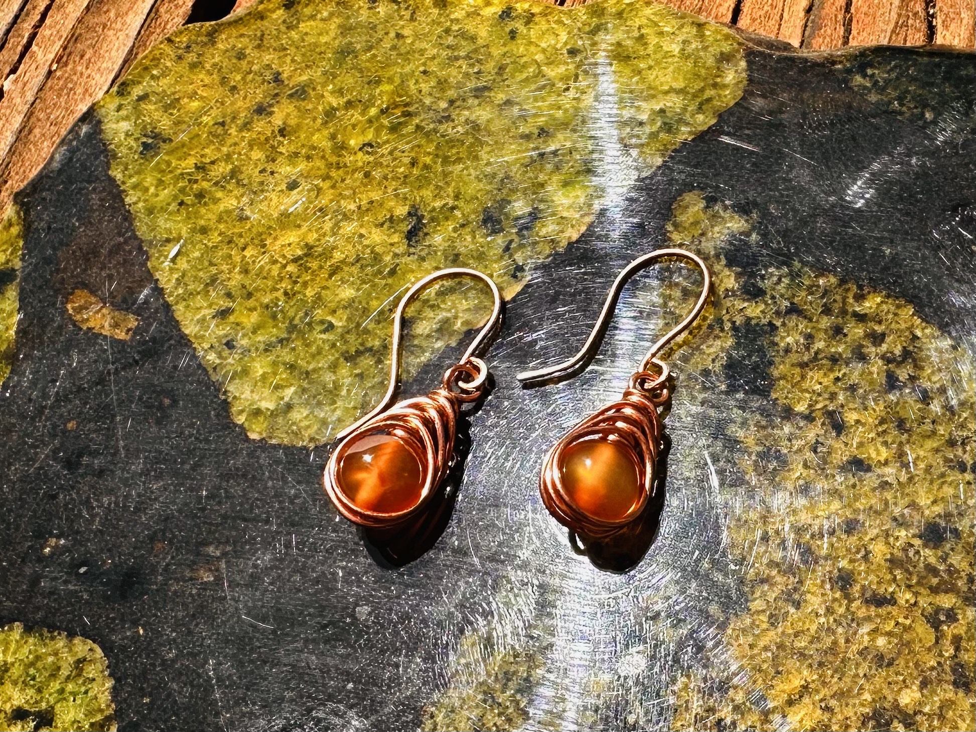 Carnelian & Copper Wire Wrapped Earrings