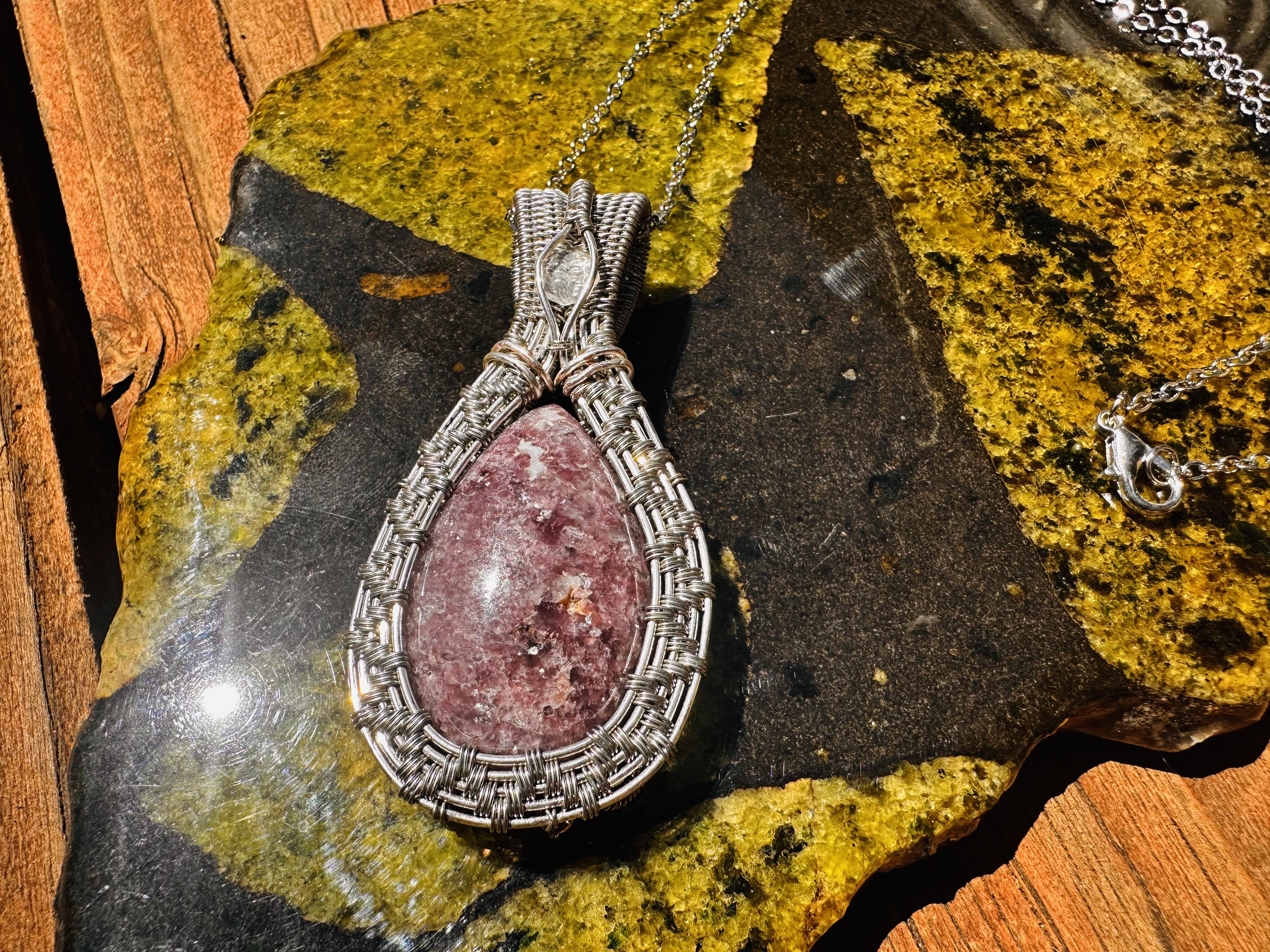 Lepidolite & Titanium-Toned Copper Wire Pendant