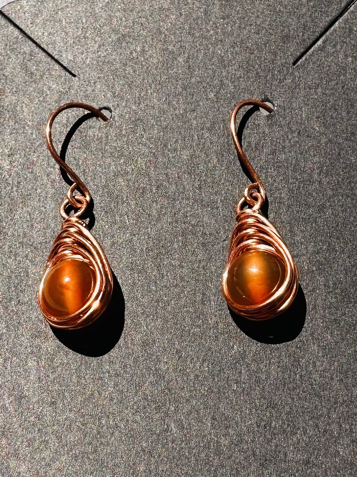 Carnelian & Copper Wire Wrapped Earrings