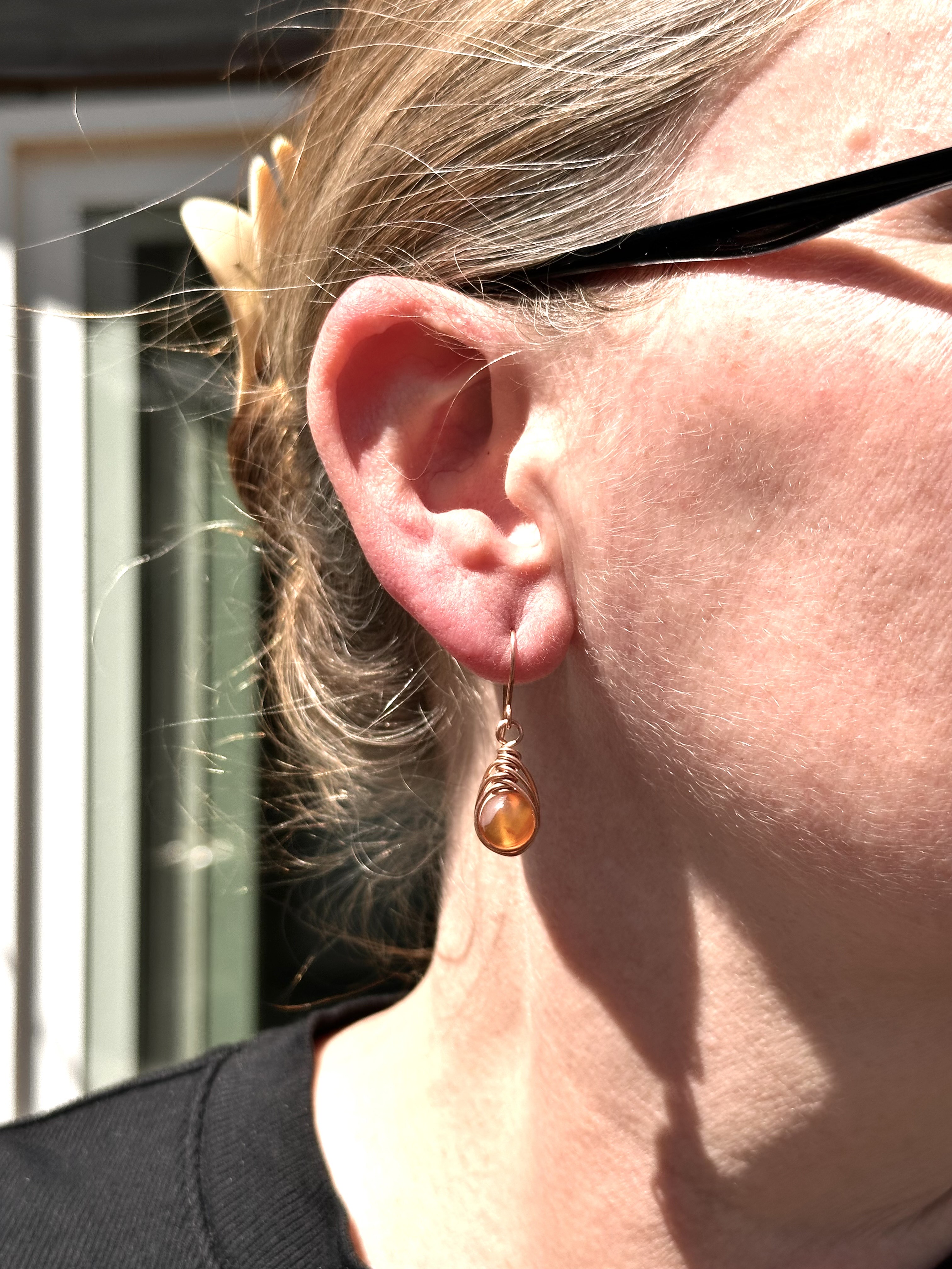 Carnelian & Copper Wire Wrapped Earrings