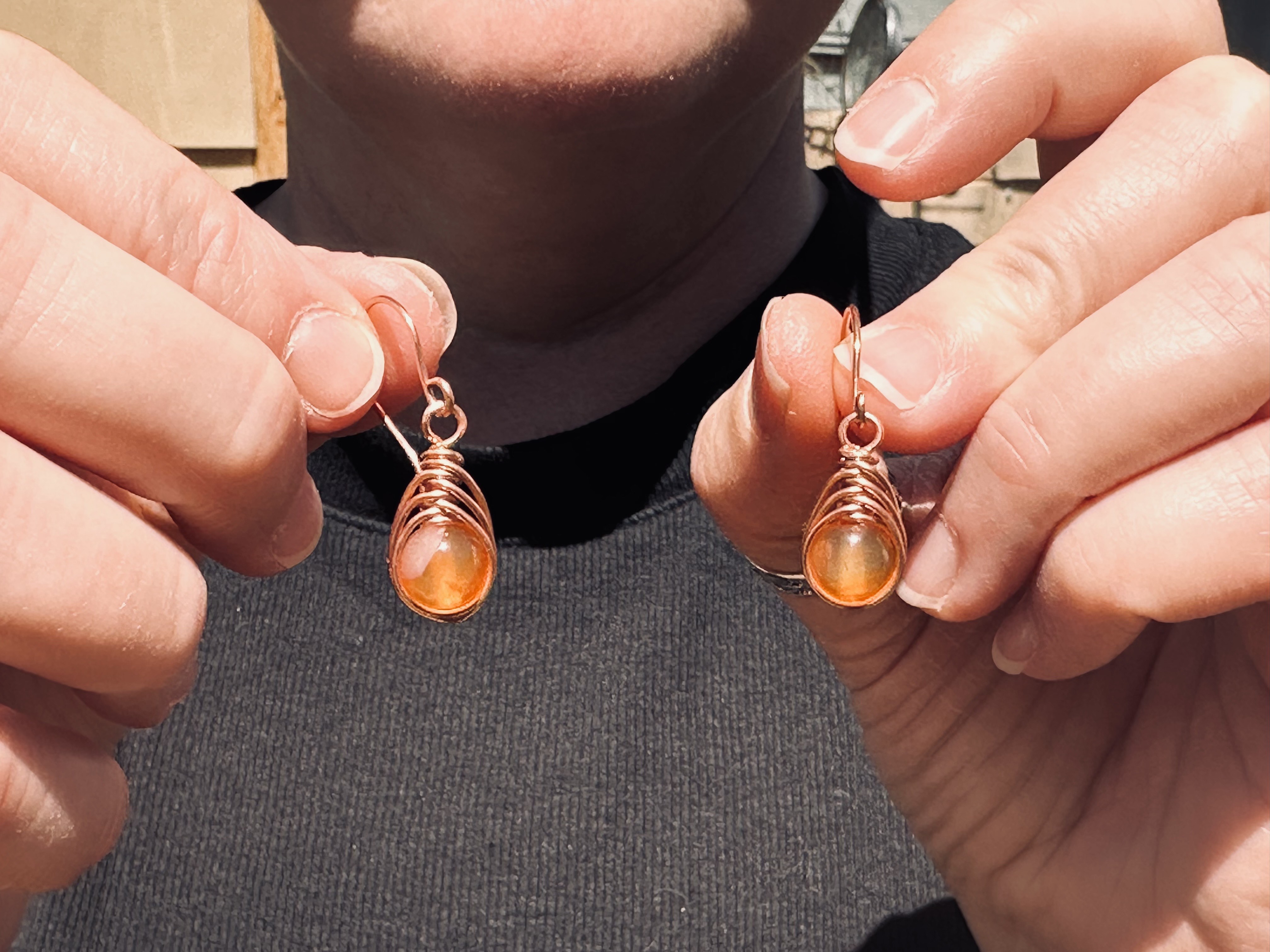 Carnelian & Copper Wire Wrapped Earrings