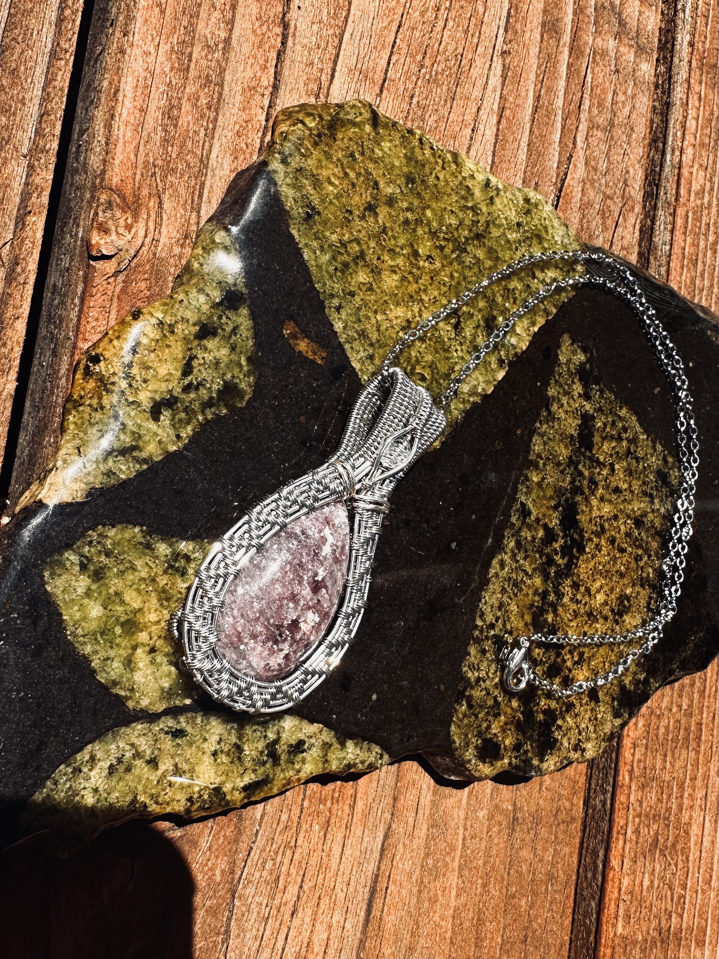 Lepidolite & Titanium-Toned Copper Wire Pendant
