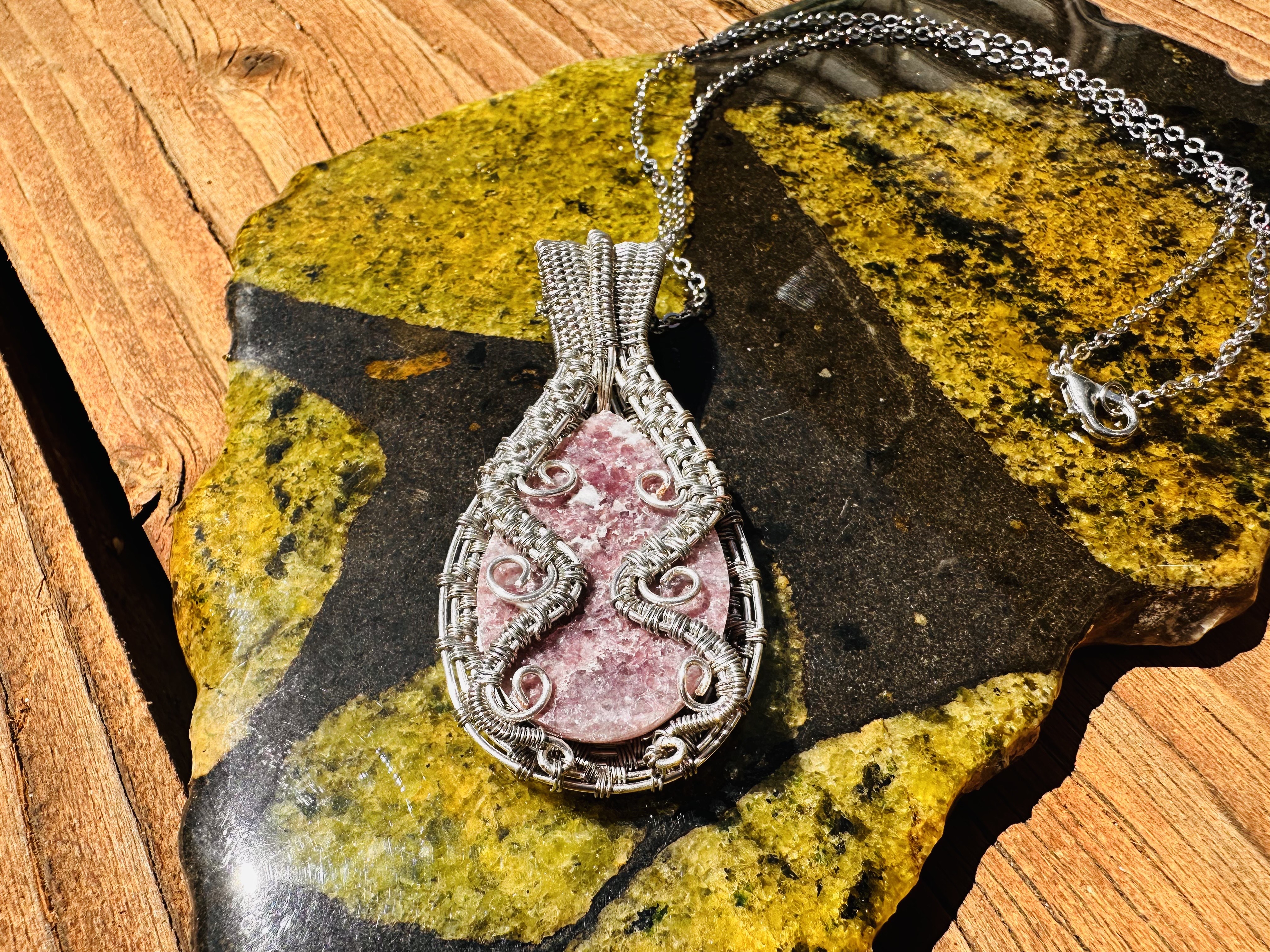 Lepidolite & Titanium-Toned Copper Wire Pendant