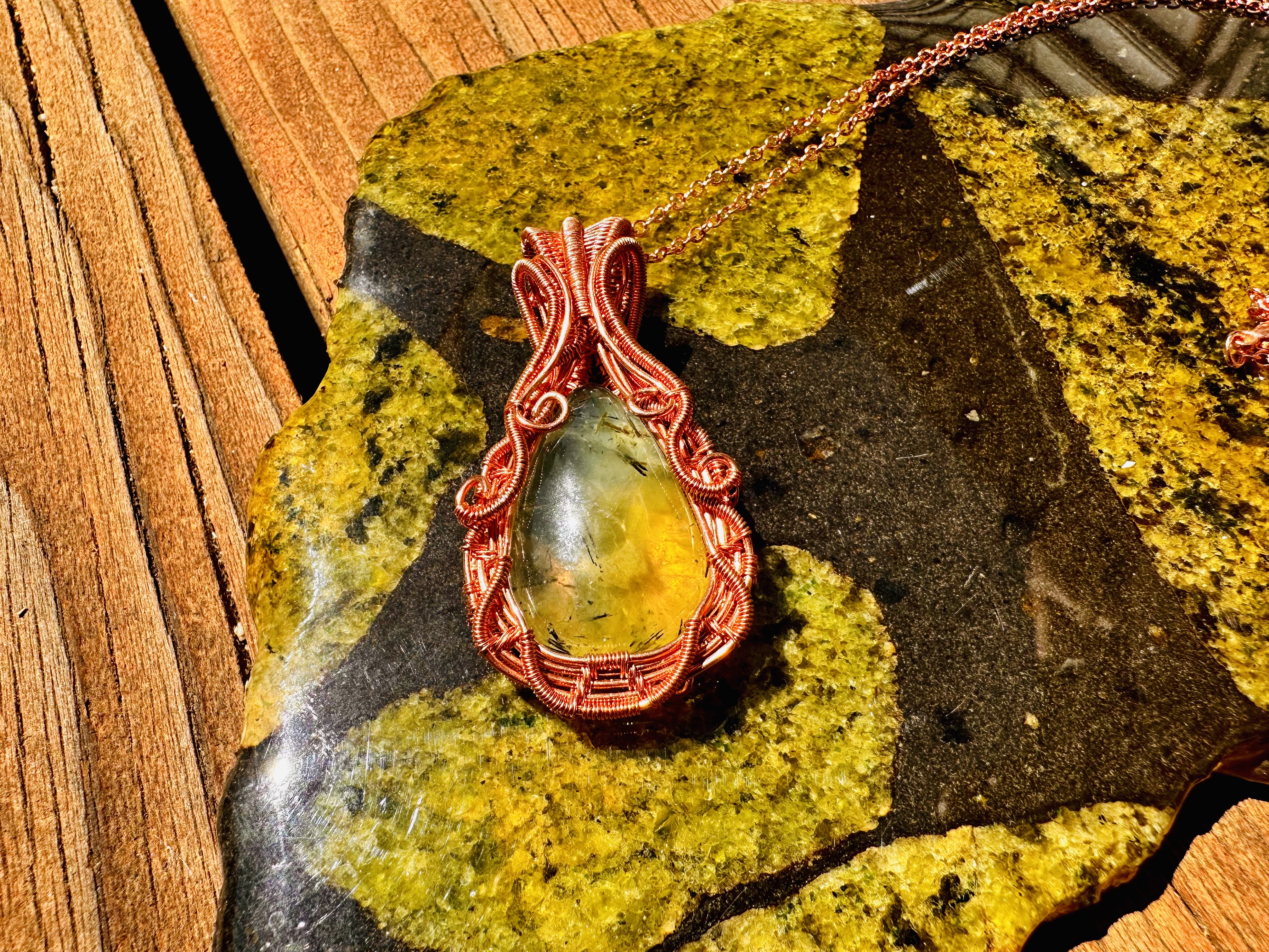Handcrafted Prehnite & Copper Pendant