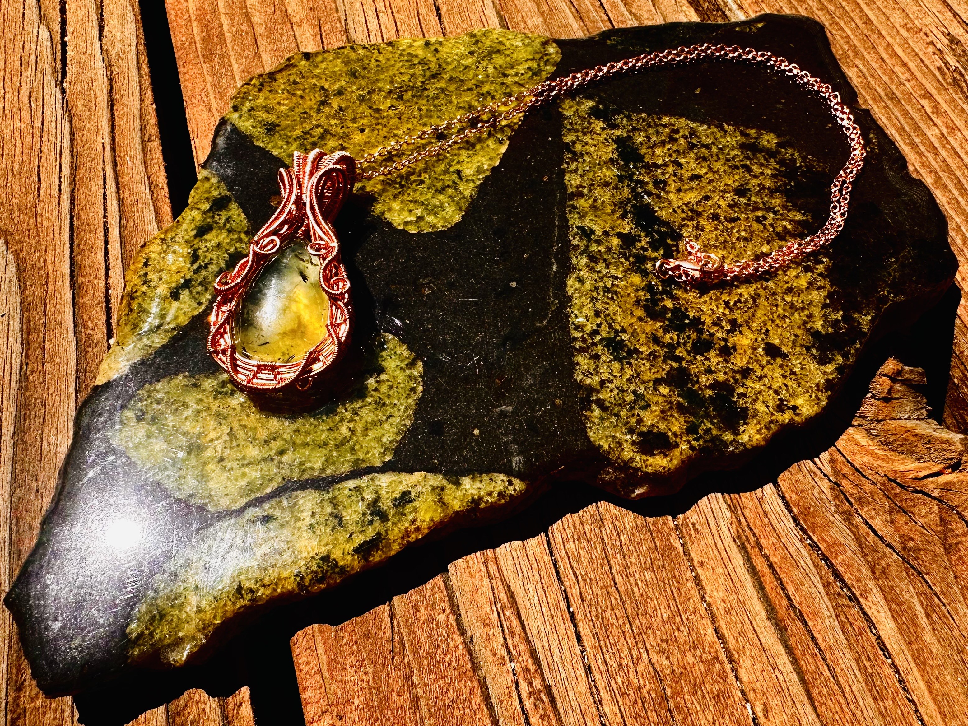 Handcrafted Prehnite & Copper Pendant