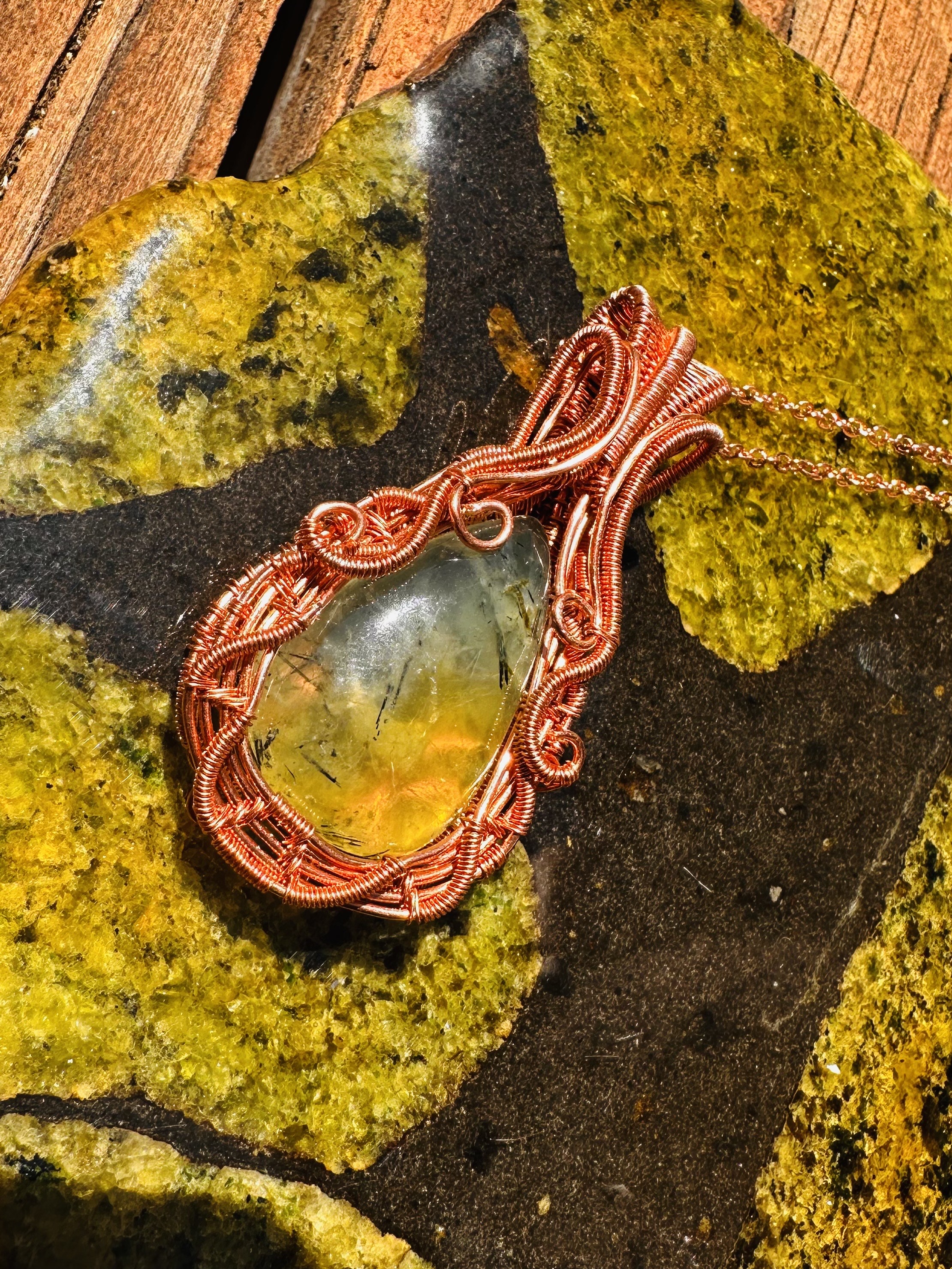 Handcrafted Prehnite & Copper Pendant