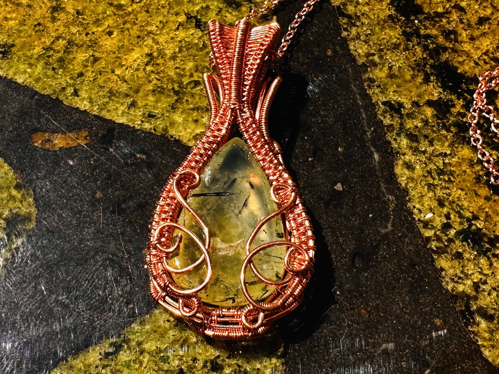 Handcrafted Prehnite & Copper Pendant