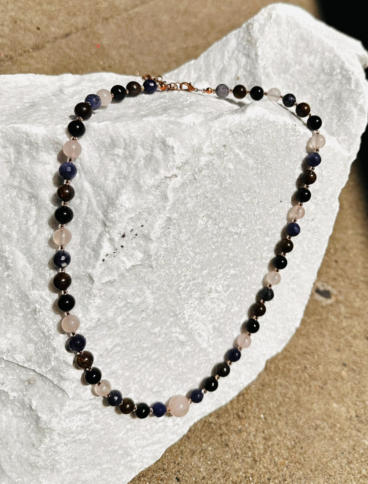 Anger Alchemy Gemstone Necklace | Rose Quartz, Sodalite, Bronzite & Black Tourmaline