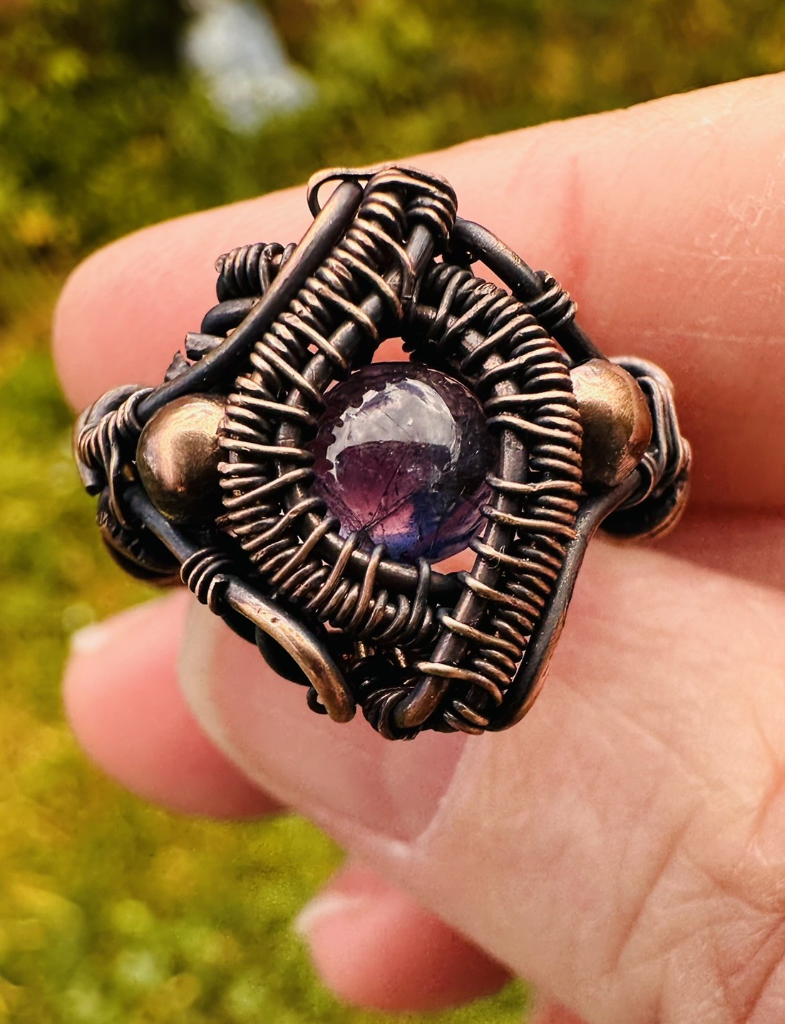 Handwoven Copper & Iolite Ring