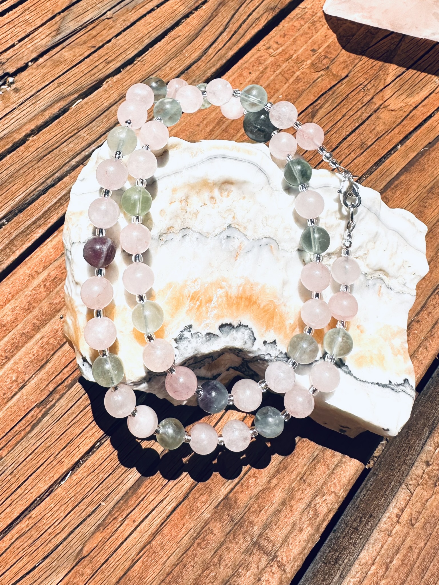 Archangel Chamuel Rose Quartz & Fluorite Necklace