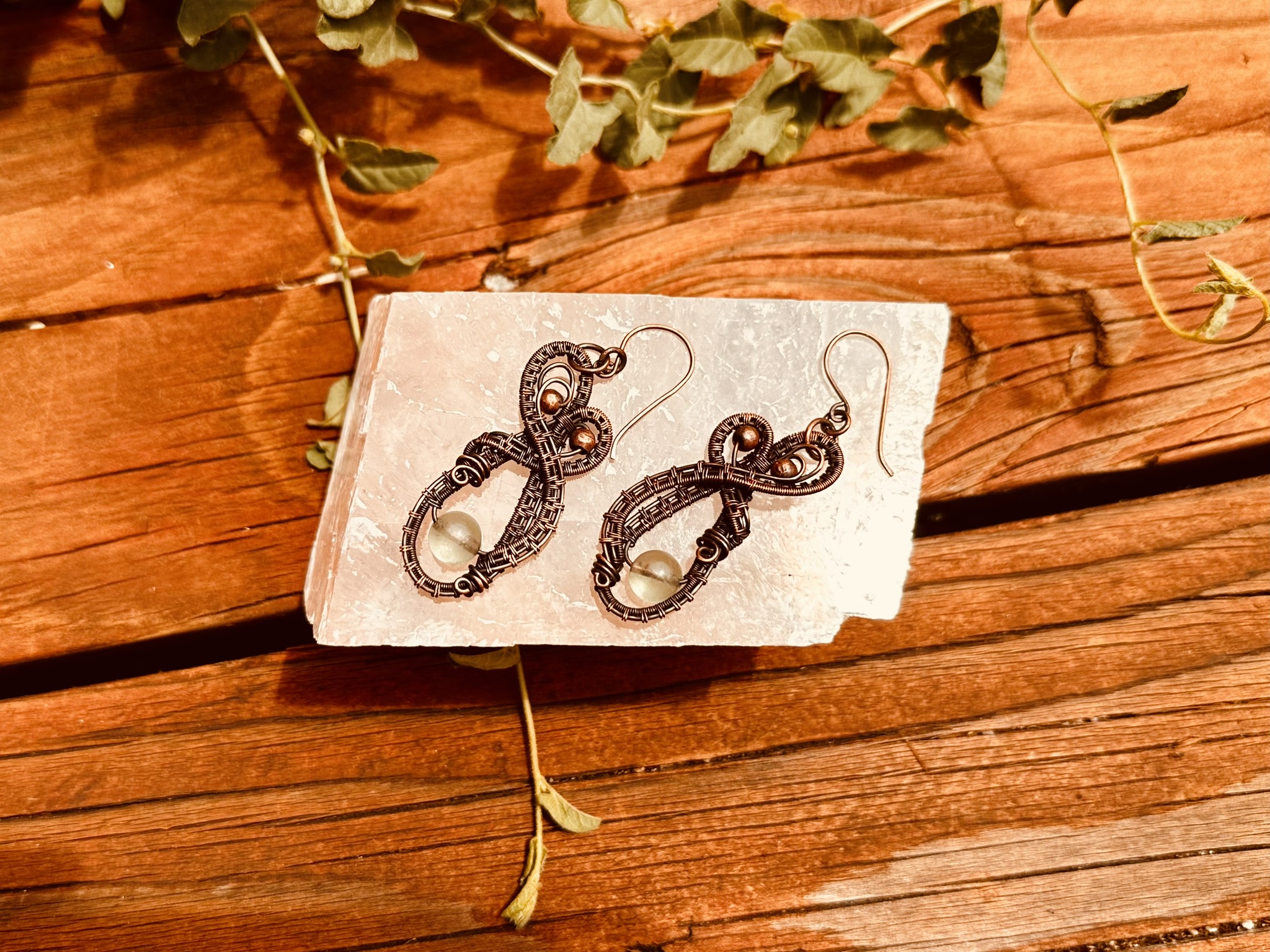 Handwoven Copper & Fluorite Statement Earrings