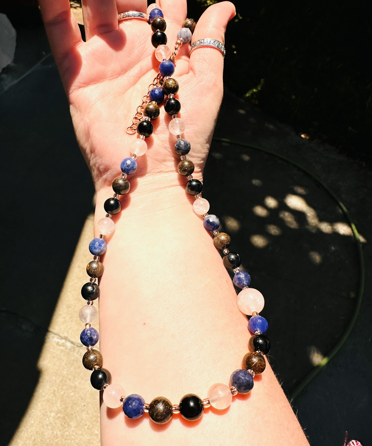 Anger Alchemy Gemstone Necklace | Rose Quartz, Sodalite, Bronzite & Black Tourmaline