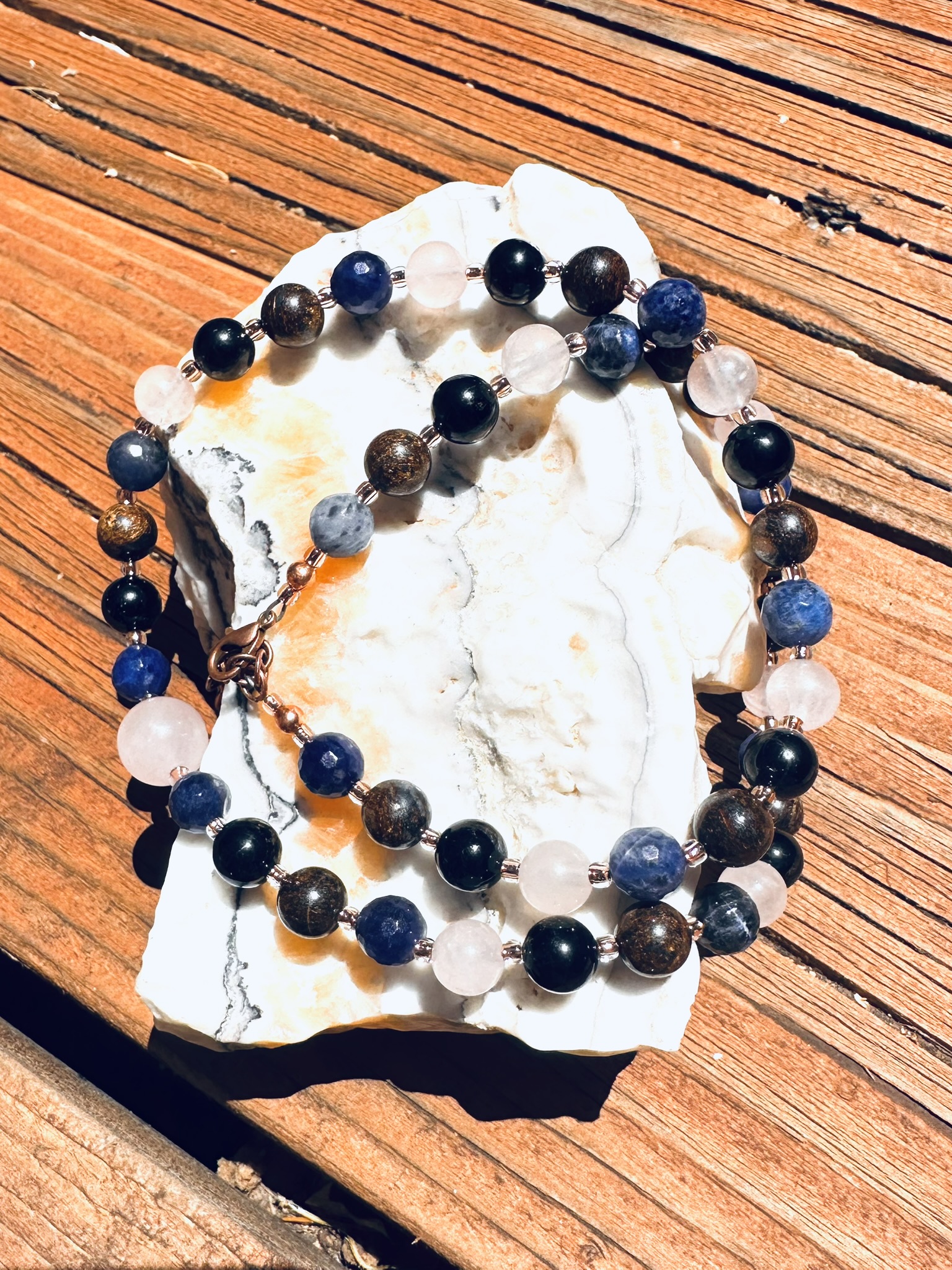 Anger Alchemy Gemstone Necklace | Rose Quartz, Sodalite, Bronzite & Black Tourmaline