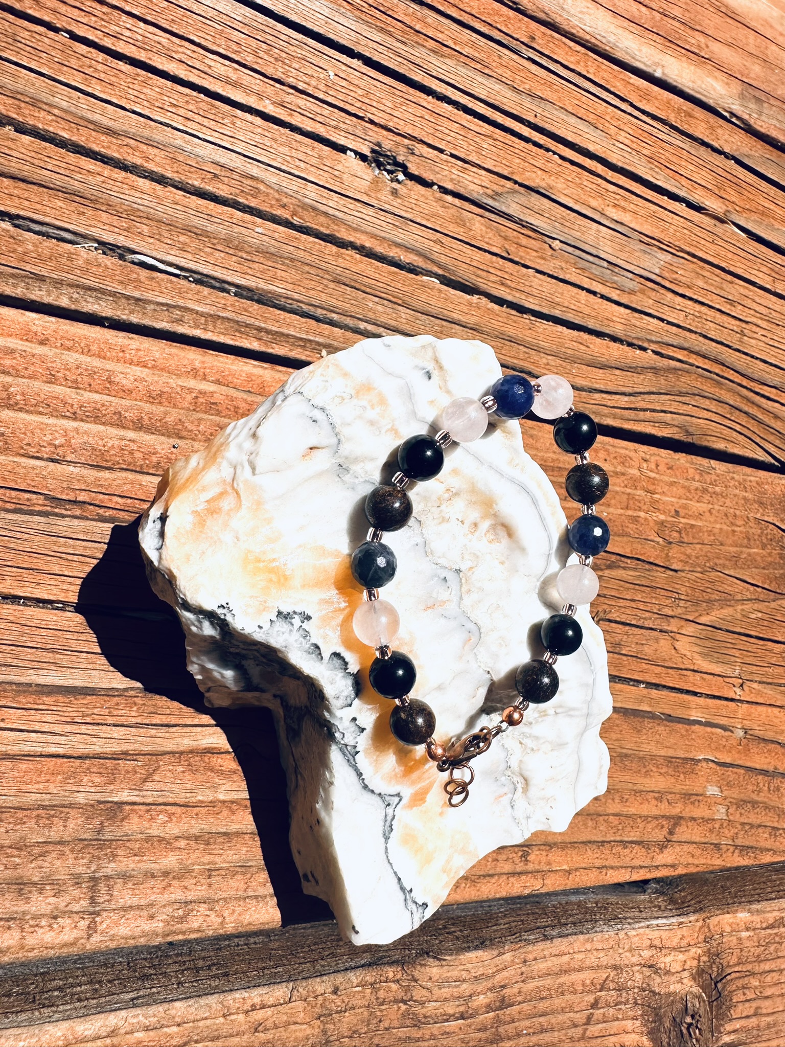 Anger Alchemy Adjustable Bracelet | Rose Quartz, Bronzite, Black Tourmaline & Sodalite