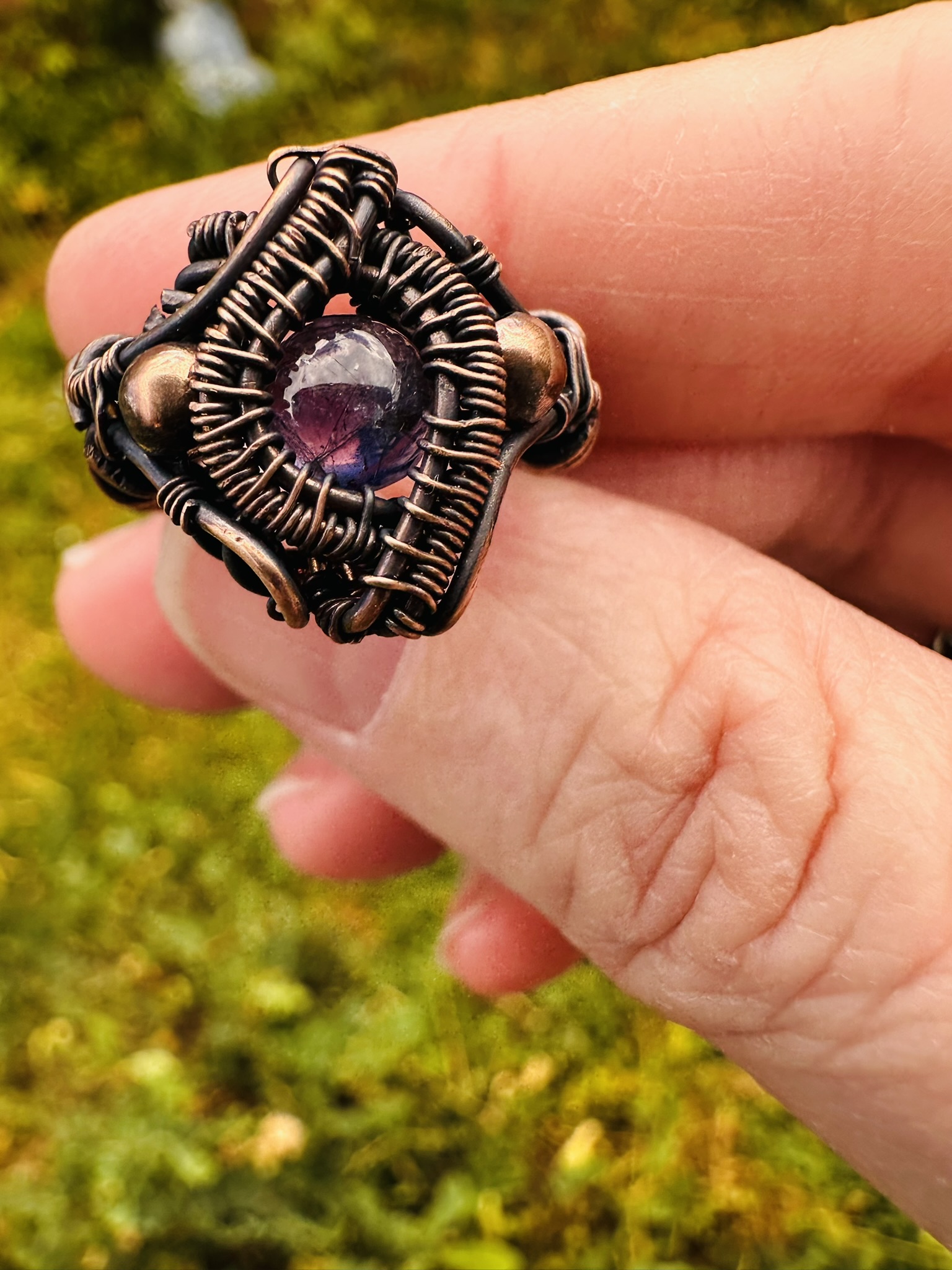Handwoven Copper & Iolite Ring
