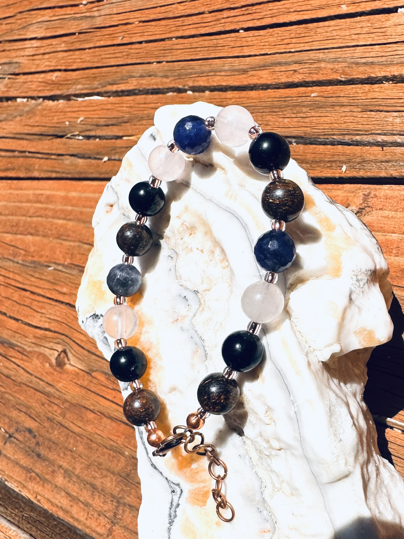 Anger Alchemy Adjustable Bracelet | Rose Quartz, Bronzite, Black Tourmaline & Sodalite
