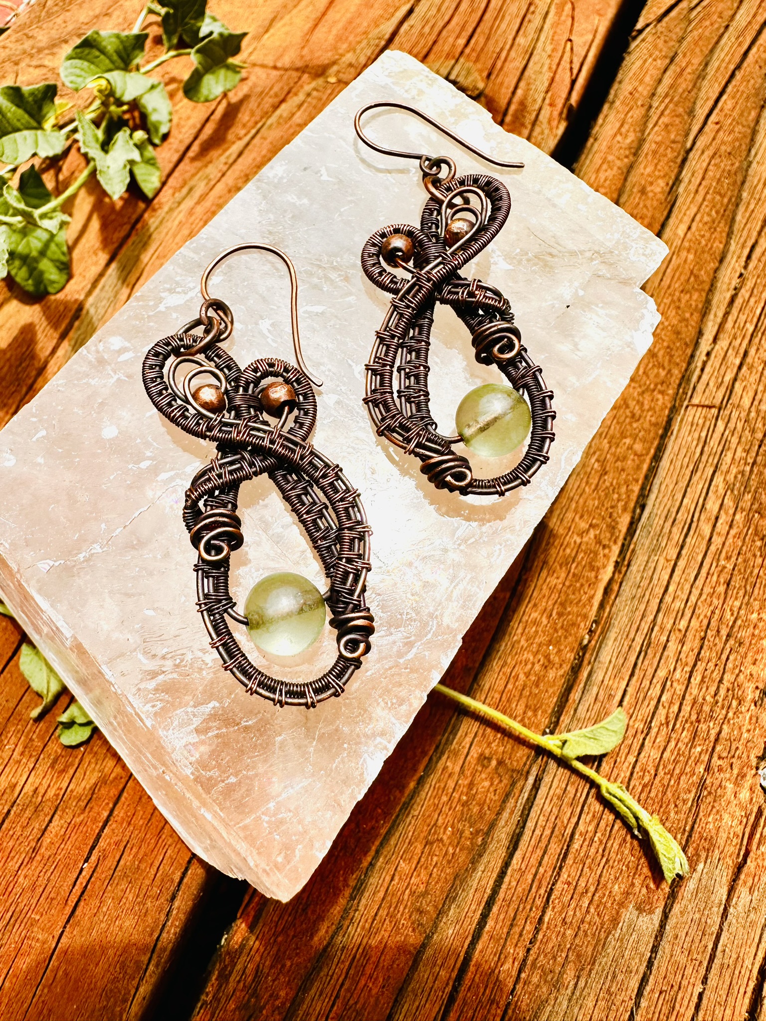 Handwoven Copper & Fluorite Statement Earrings