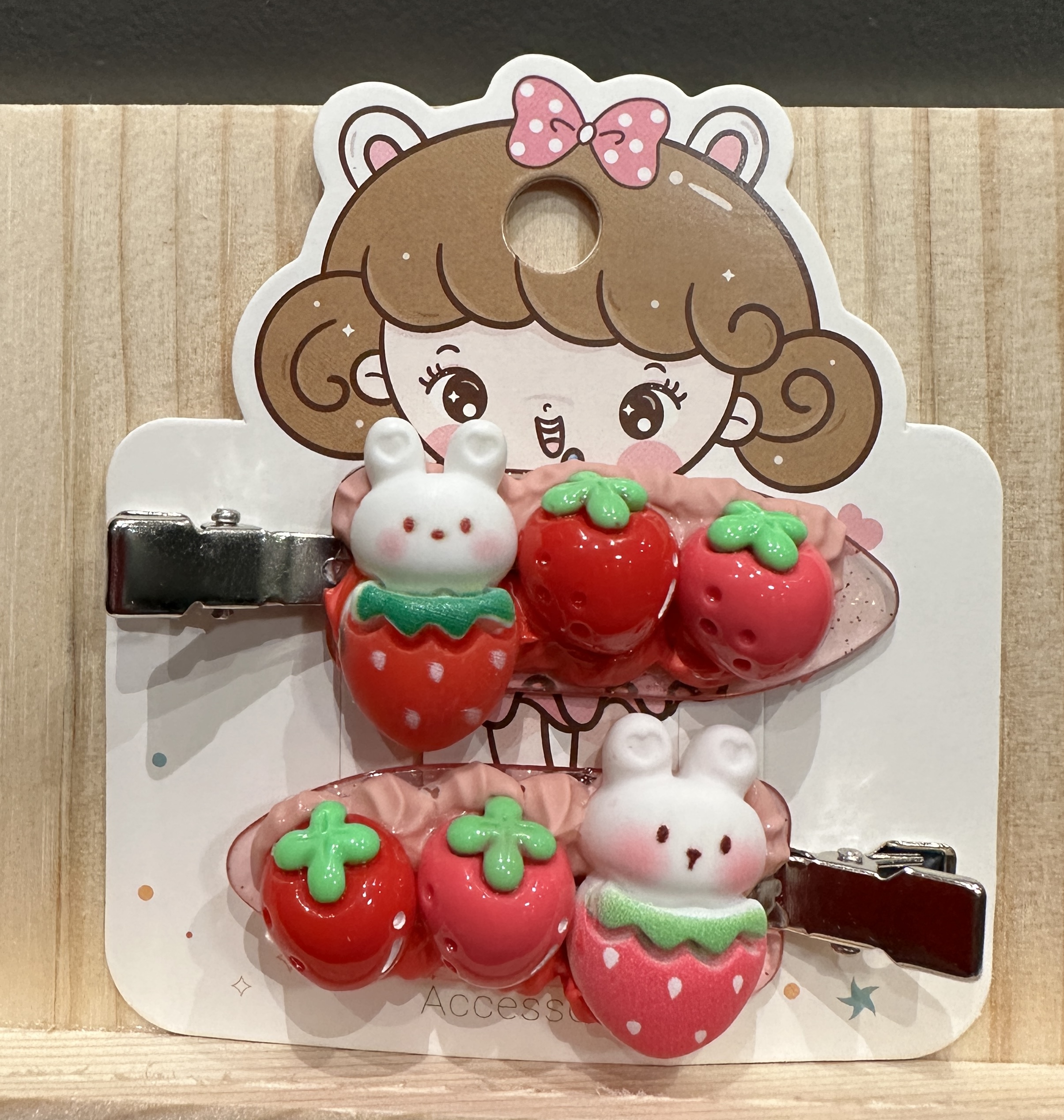 Cute Strawberry Bunny Hair Clips
