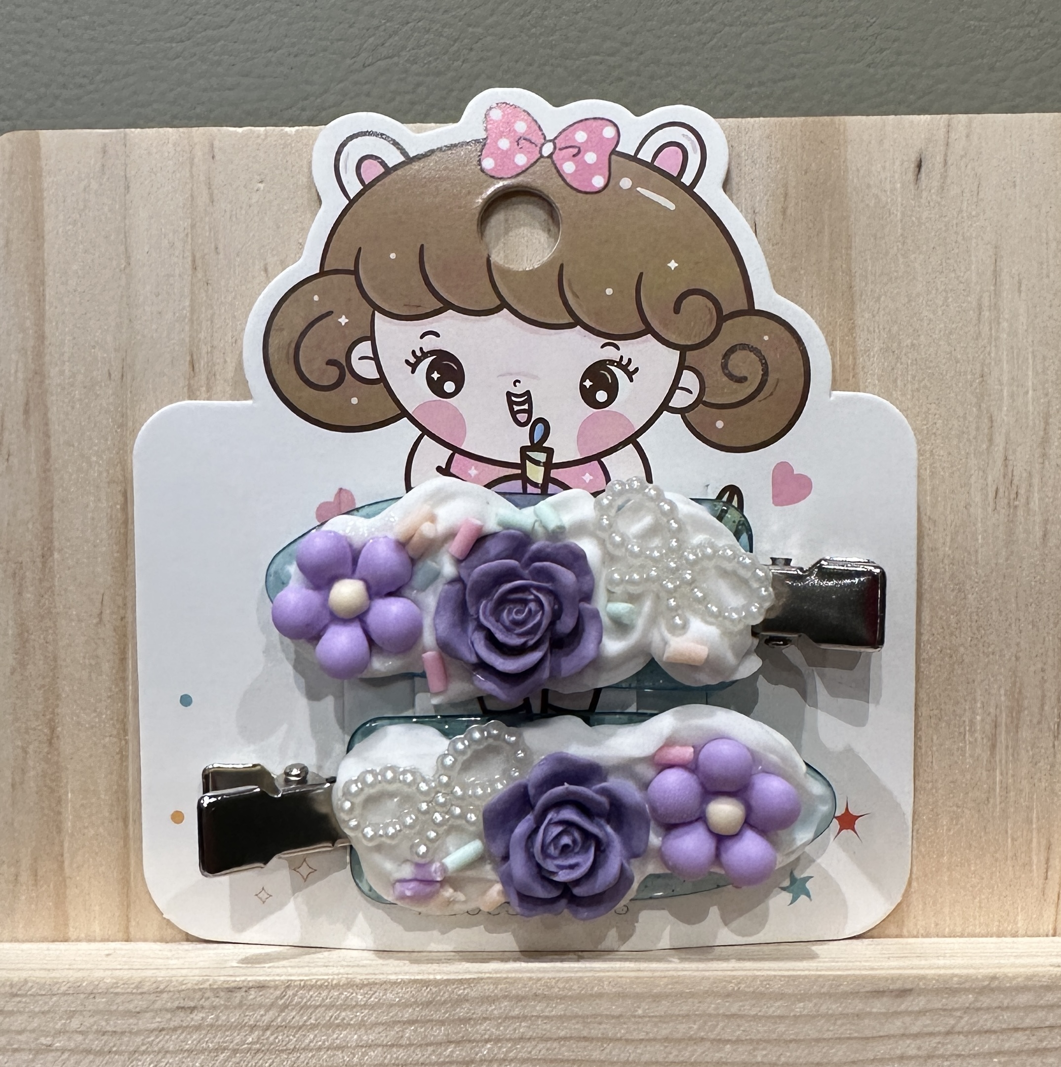 Purple Floral Kids Hair Clips
