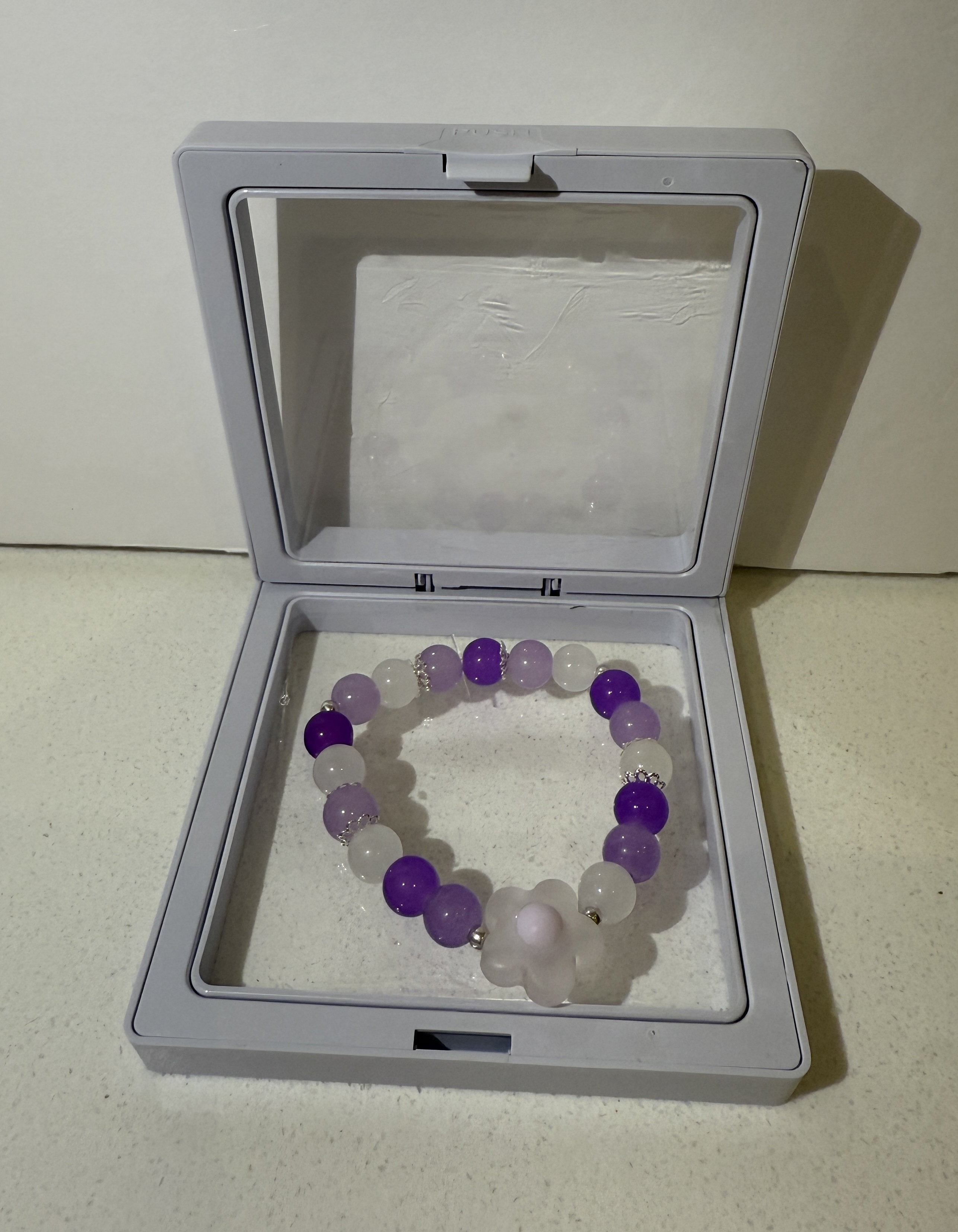 Purple and White Beaded Bracelet