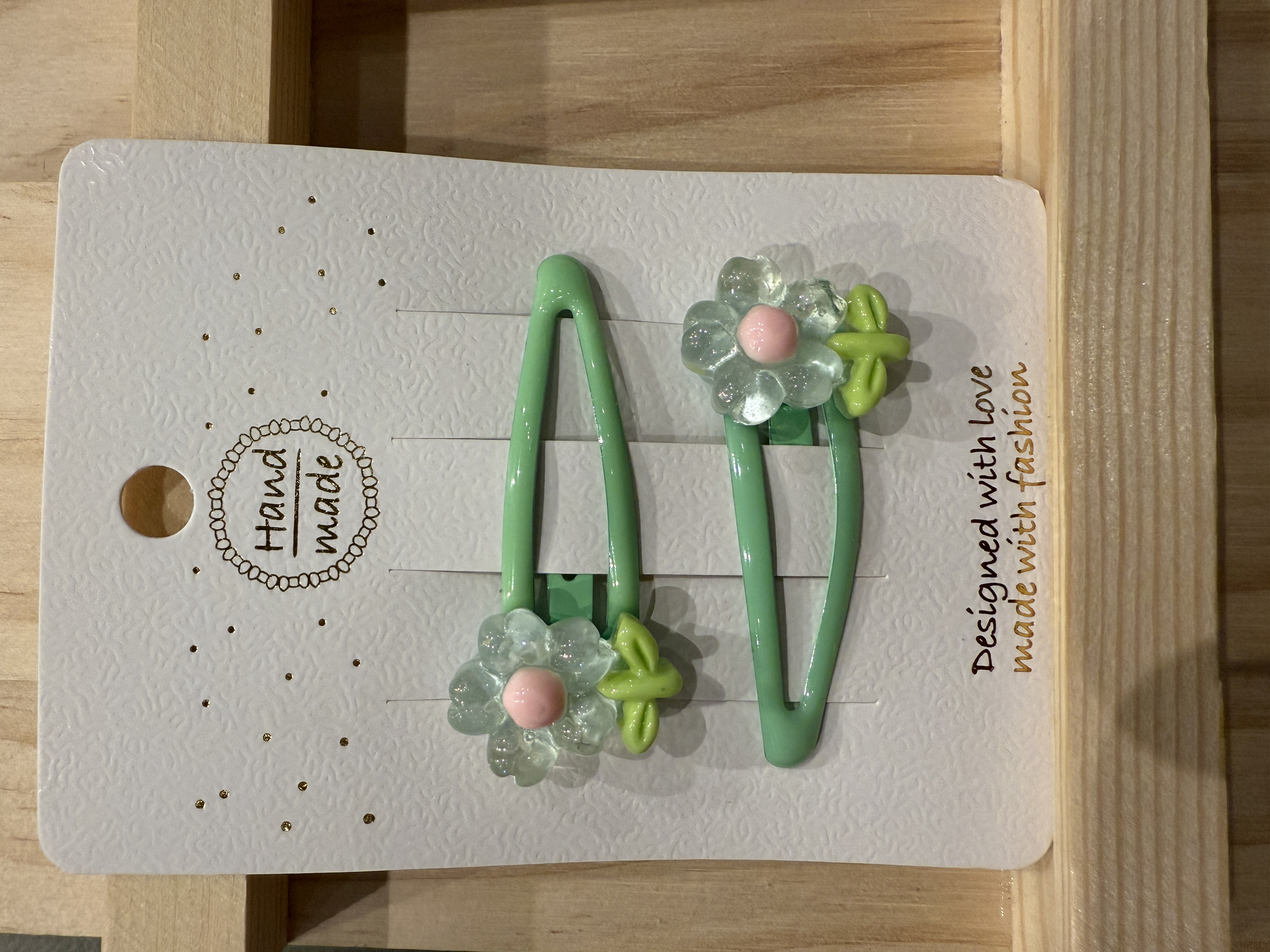 Green Floral Handmade Hair Clips