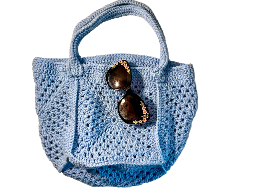Blue Crochet Tote Bag