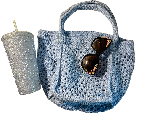 Blue Crochet Tote Bag