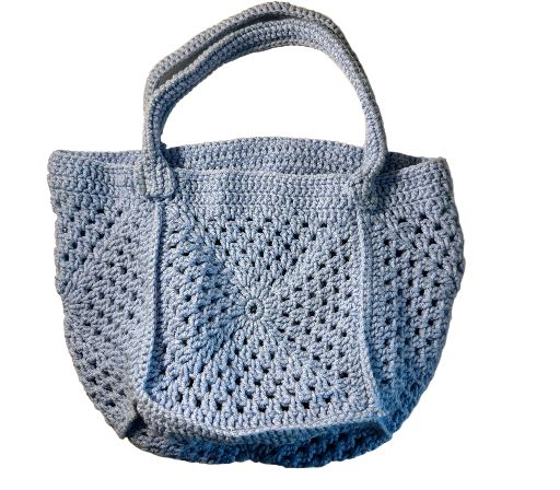 Blue Crochet Tote Bag