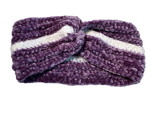 Plush Purple Striped Knitted Headband
