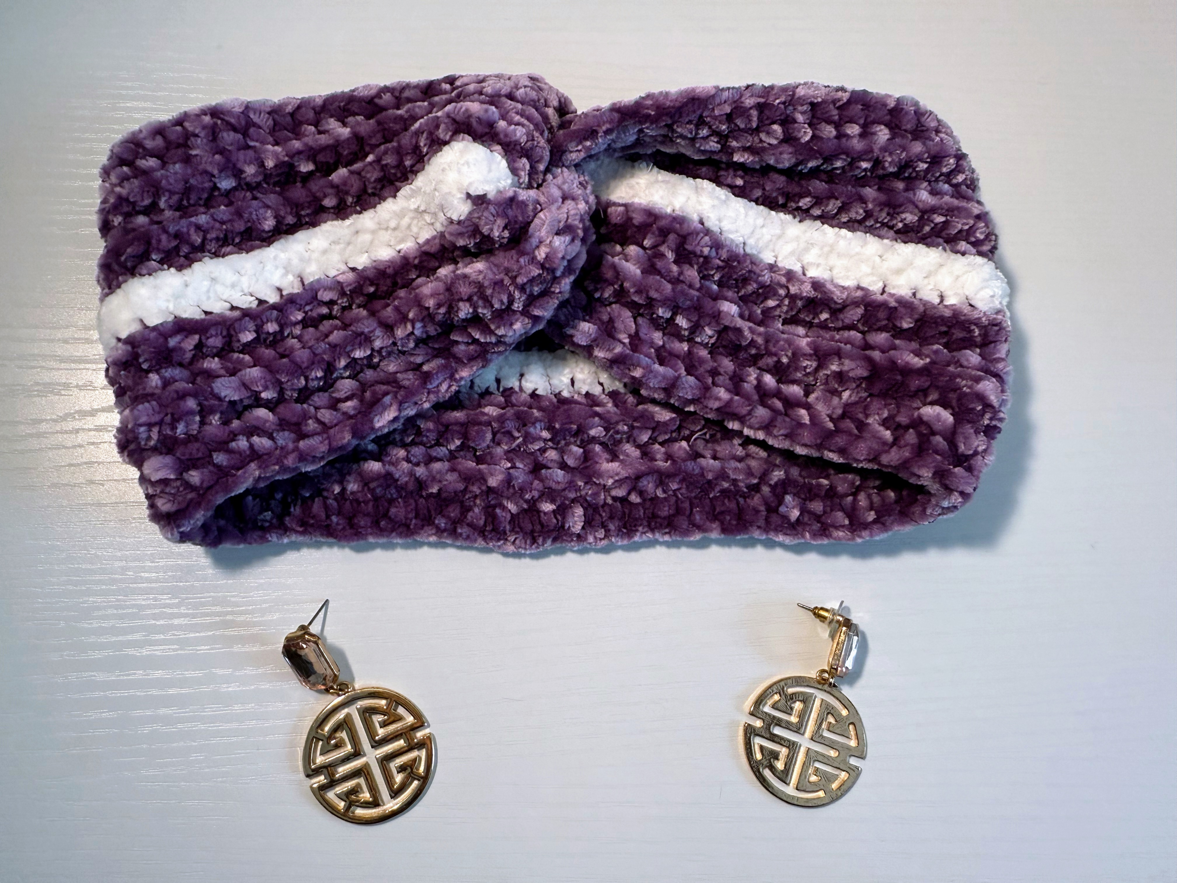 Plush Purple Striped Knitted Headband