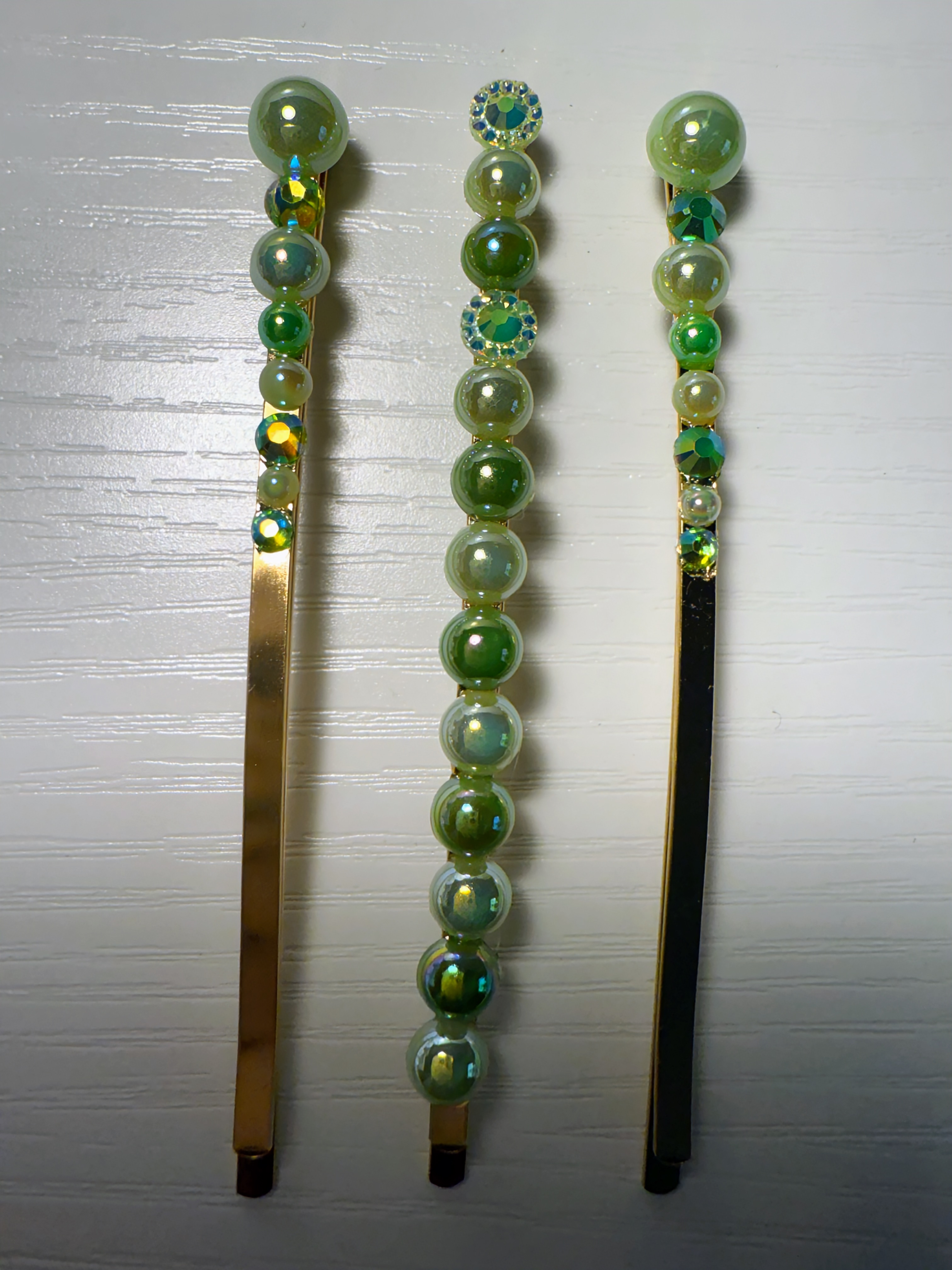 Green Beaded Hairpins Set
