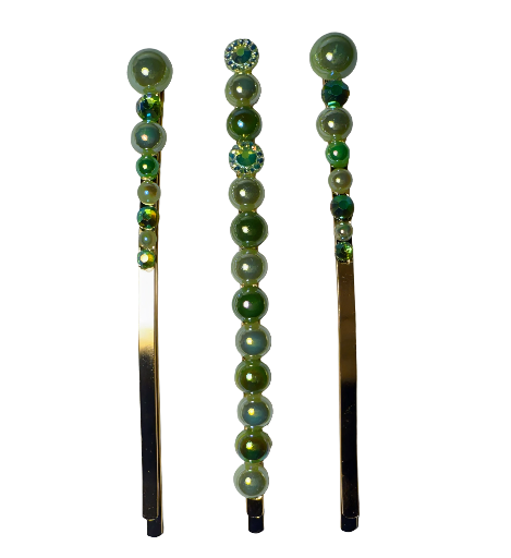 Green Beaded Hairpins Set