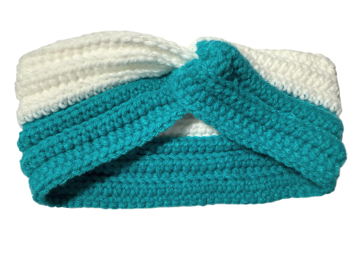 Handmade Knitted Turquoise and White Headband