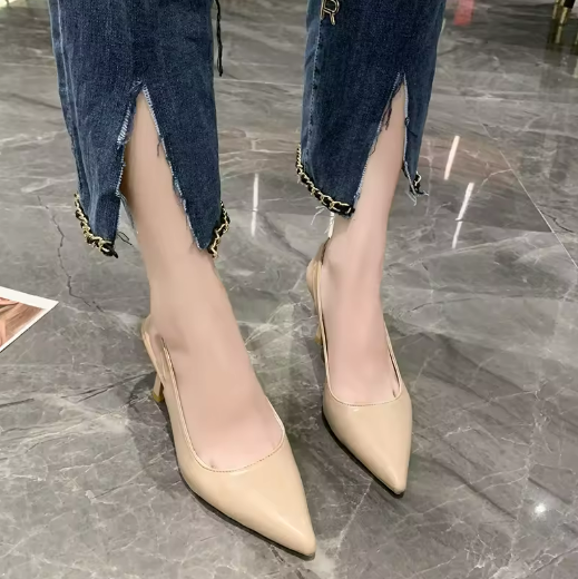 Beige Pointed-Toe Heels