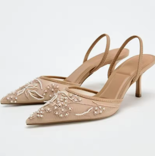 Embroidered Slingback Heels