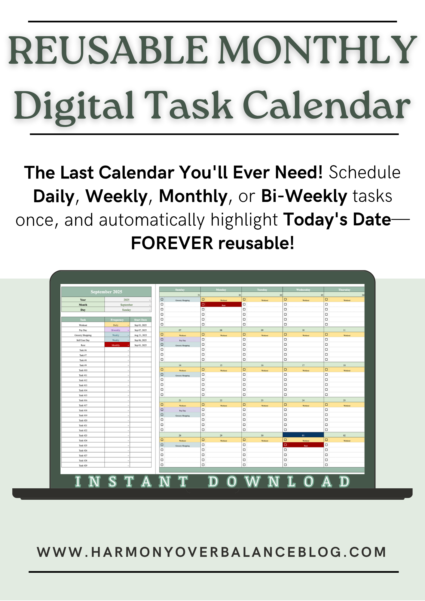 The Dynamic and Recurrent Task Calendar (Google Sheets)