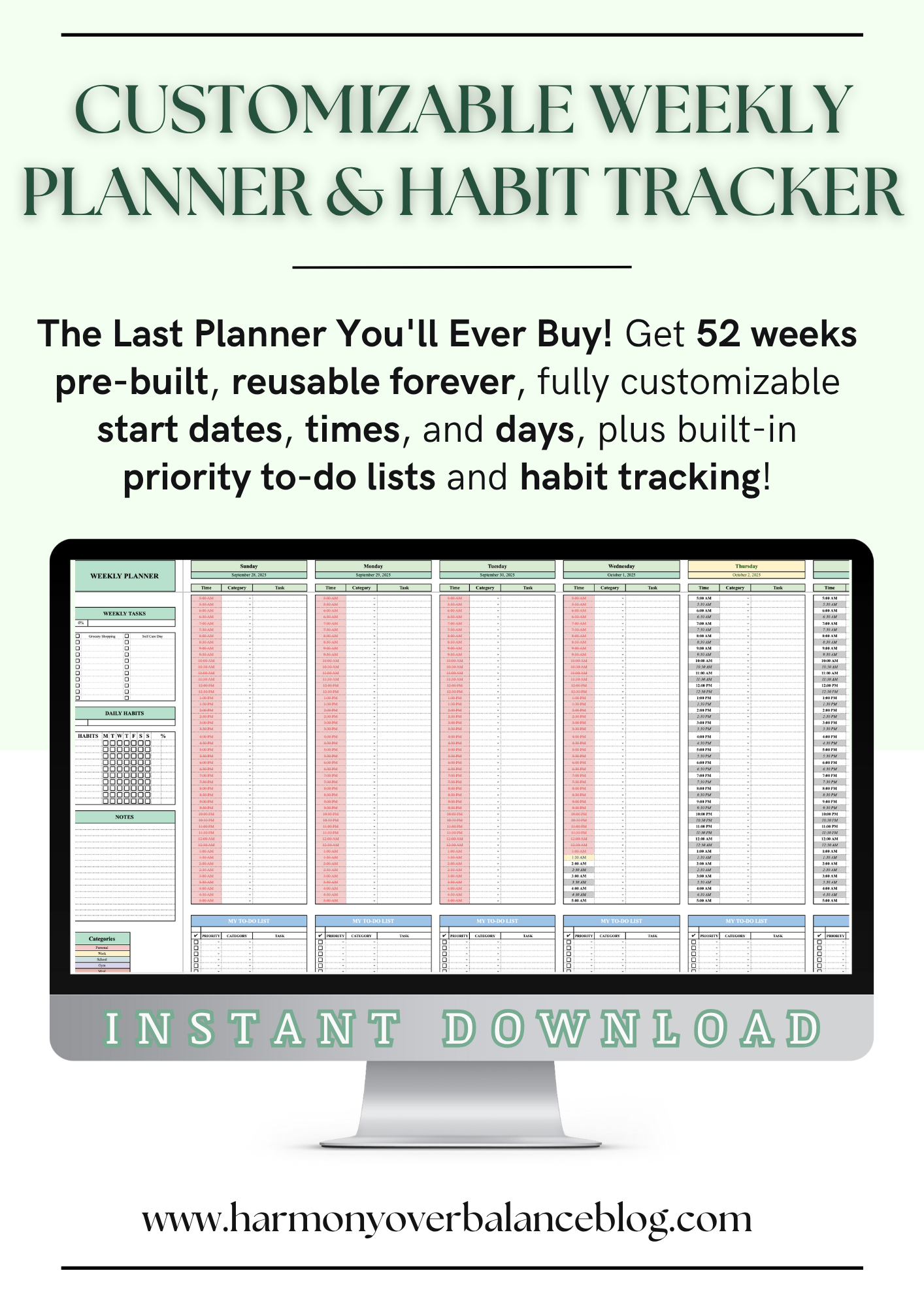 The Ultimate Weekly Planner and Habit Tracker Spreadsheet (Google Sheets)