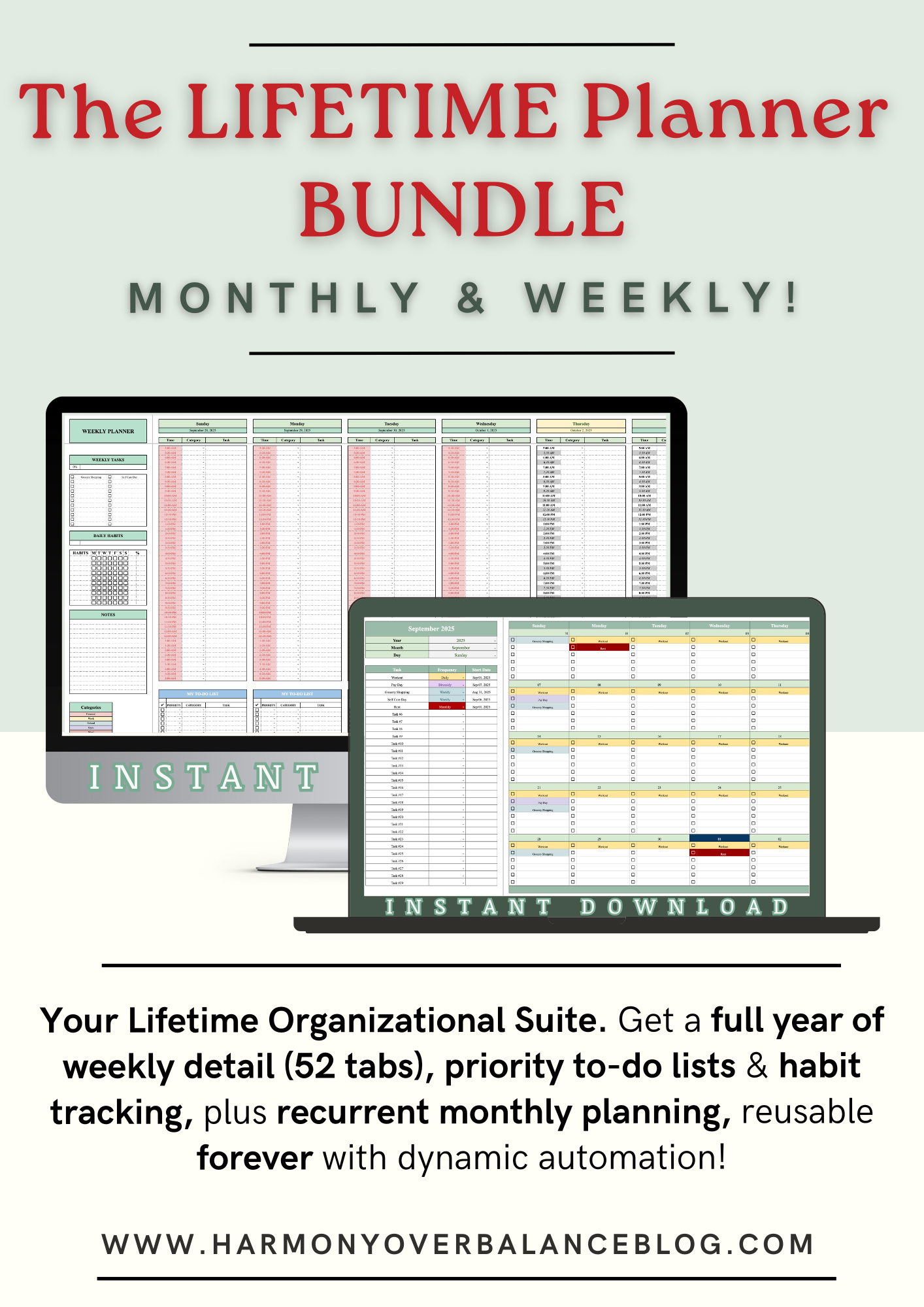 The Lifetime Planner and Habit Tracker Bundle: Monthly & Weekly (Google Sheets)