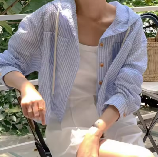 Blue Striped Hooded Jacket