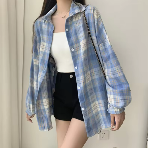 Blue Plaid Oversized Shirt
