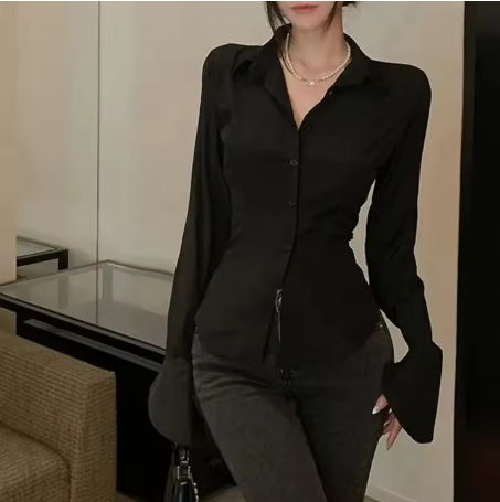 Black Fitted Button-Up Shirt