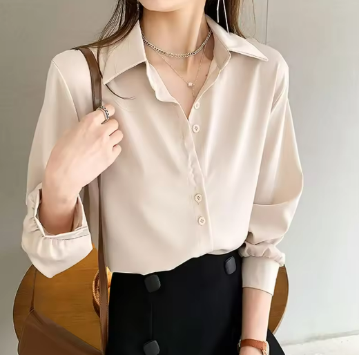 Women's Beige Button-Up Blouse