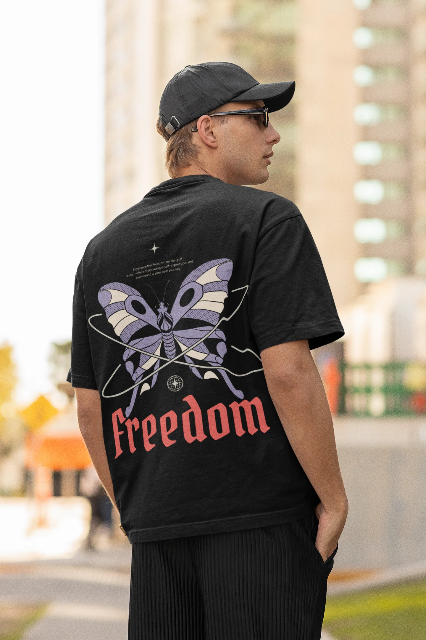   Oversized Butterfly Freedom Graphic Black T-Shirt