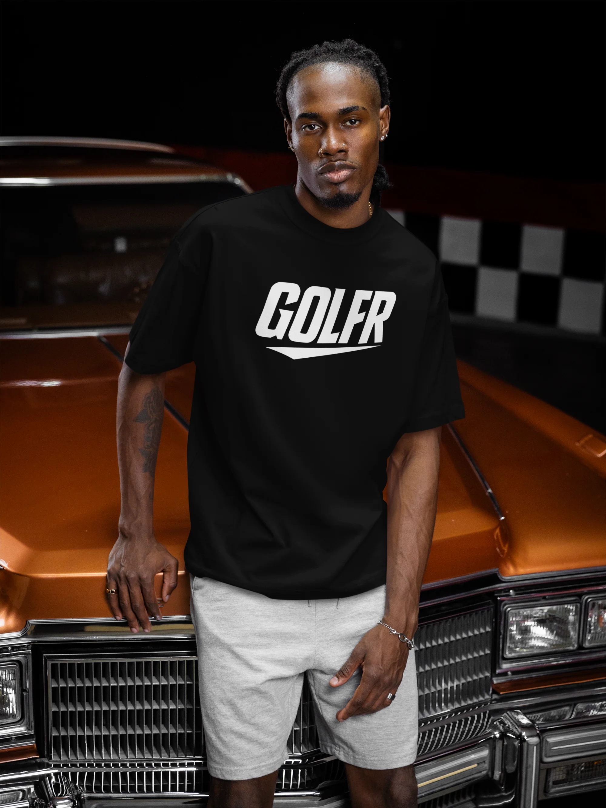 Oversized GOLFR Black Graphic Black T-Shirt
