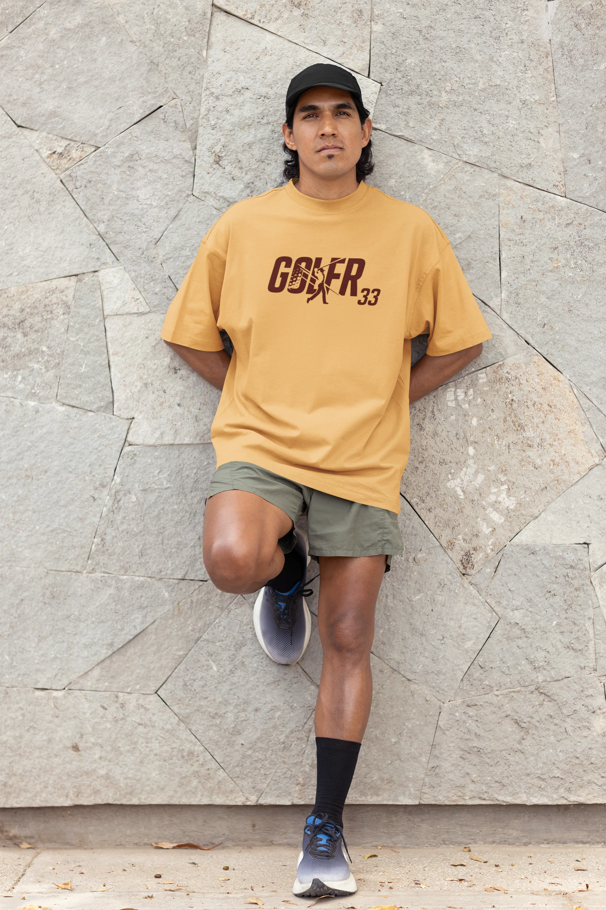 Oversized GOLFR Graphic White, Black, Mud Yellow T-Shirt